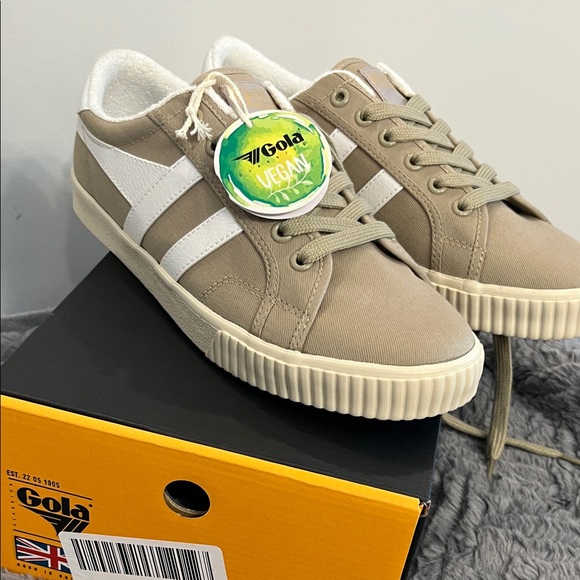Gola Shoes - Gola Beige Canvas Sneakers with White Stripes